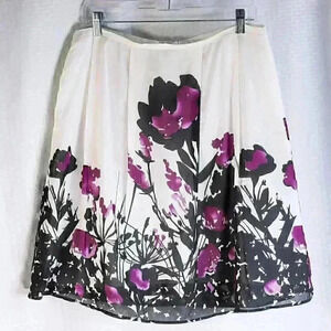 Dalia Collection Size 10 Silk/Cotton white/purple/black floral skirt